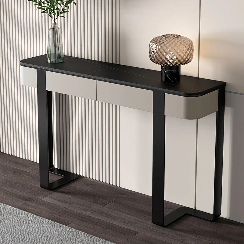 Half Moon Modern Console Table Antique Finish Console Sofa Table in Stone