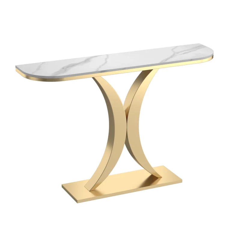 12 inch Wide Glam Accent Table Half Moon Shape Metal Console Table for Hall