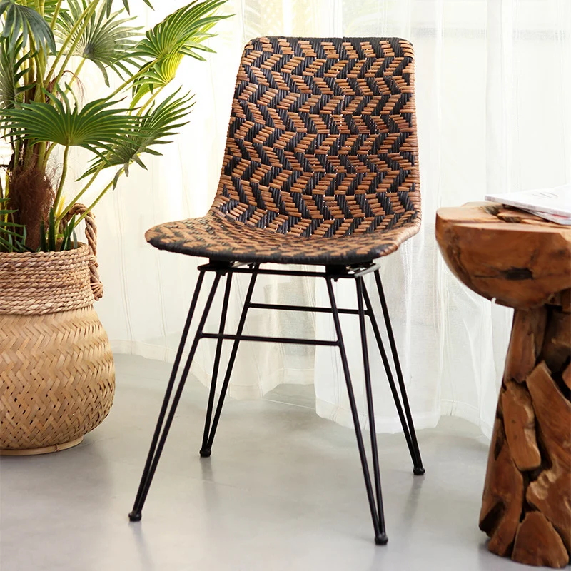 Breathable Rattan Weaving Dining Chair - Scandinavian Geometric Pattern Chair For Dining Room & Kitchen