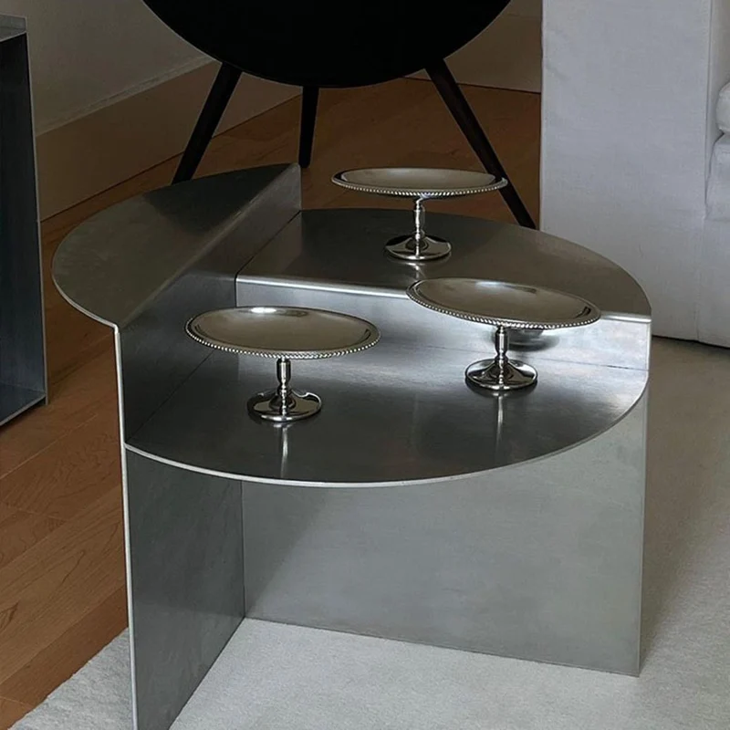 Modern Luxury Round Stainless Steel Coffee Table 3-Tier For Living Room