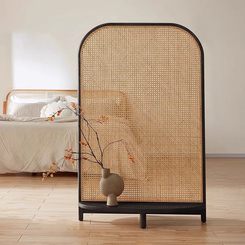Traditional Chinese Rectangular PP Synthetic Rattan Solid Wood Room Divider For Living Room