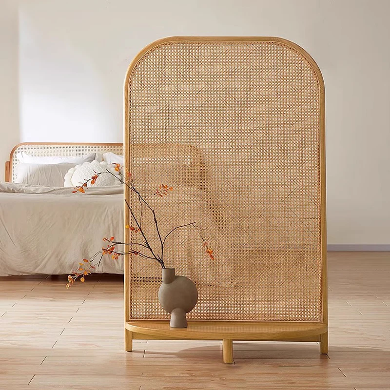 Traditional Chinese Rectangular PP Synthetic Rattan Solid Wood Room Divider For Living Room