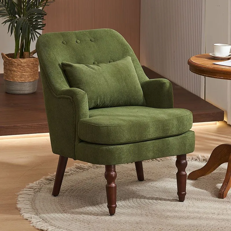 Traditional Vintage Curved Solid Wood Sponge Velvet Lounge Chair Backrest Armrest For Living Room