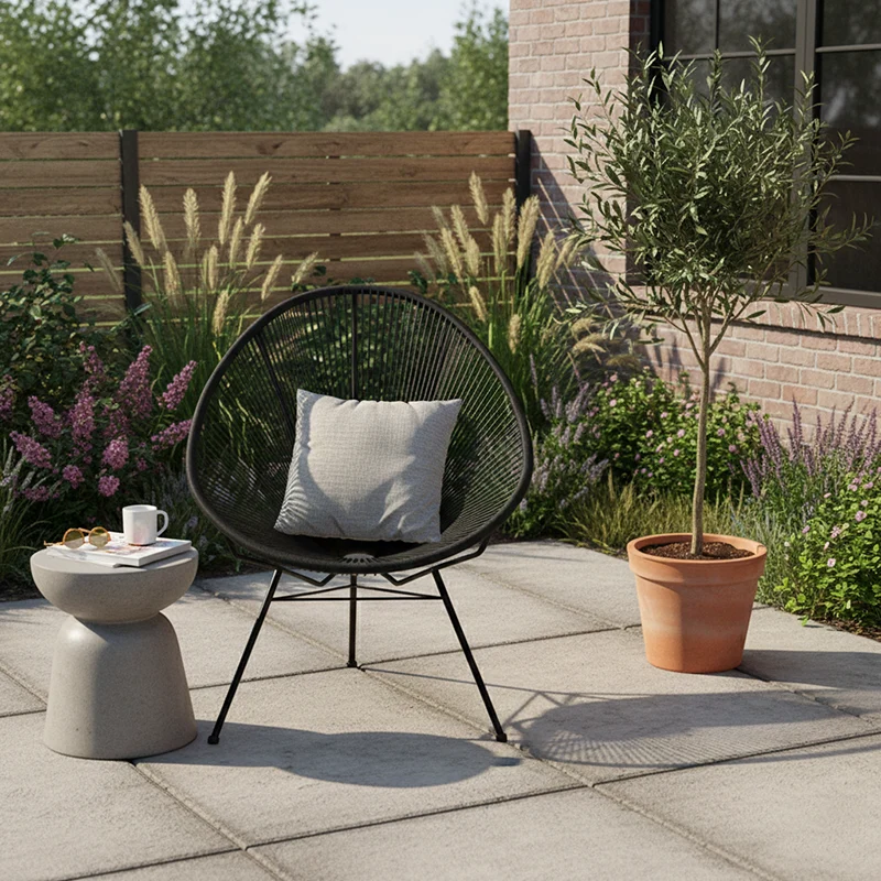 Modern Minimalist Curved Aluminum Alloy PE Rattan Lounge Chair Backrest Armrest For Garden