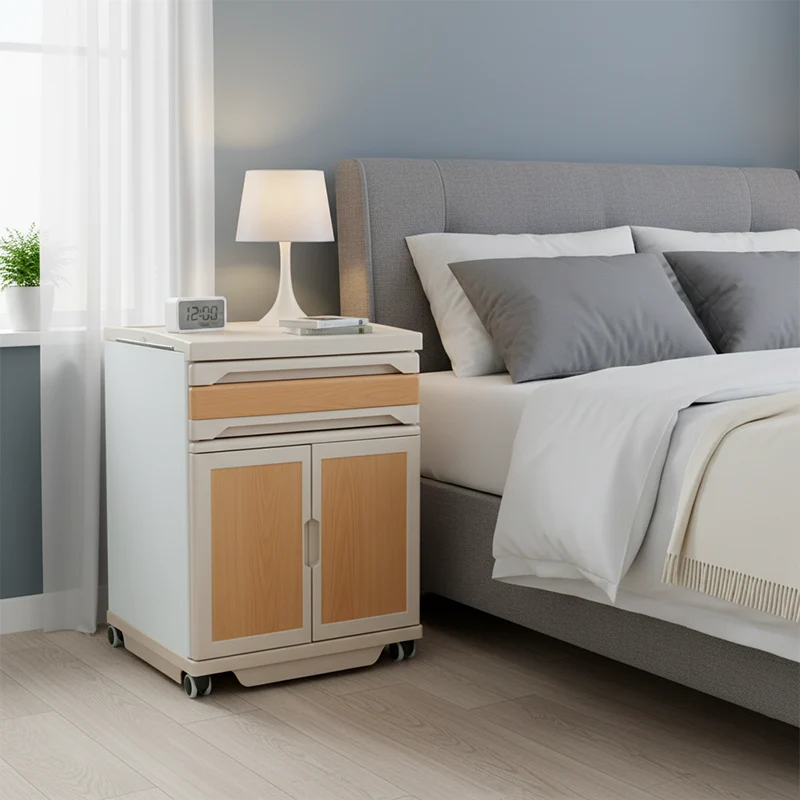 Modern Minimalist Rectangular Carbon Steel Nightstand 1-Drawer 1-Cabinet For Bedroom
