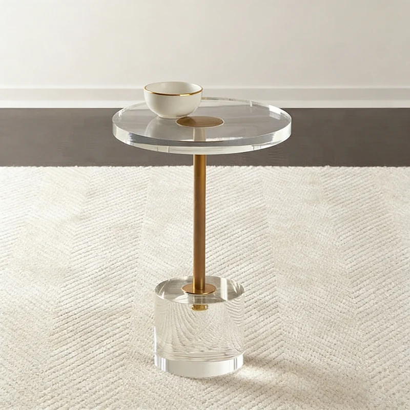 Modern Minimalist Round Acrylic Metal Side Table For Living Room