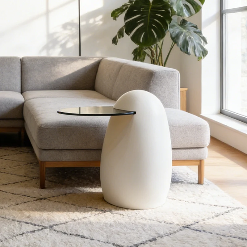 Modern Luxury Round Fiberglass Glass Side Table For Living Room