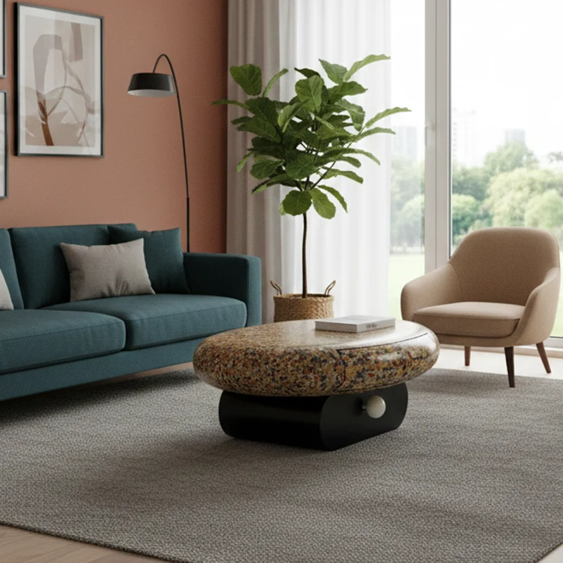 Modern Luxury Round Medium Density Fiberboard Coffee Table 2-Drawer For Living Room