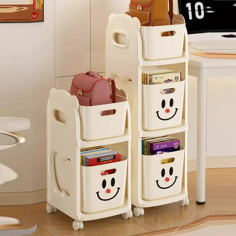 Modern Minimalist PP Plastic Rectangular Movable Storage Shelf 2/3-Basket For Study
