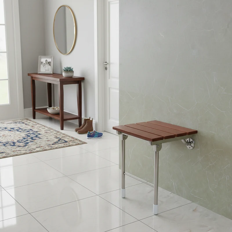 Modern Minimalist Rectangular Solid Wood Stainless Steel Footstool For Hallway