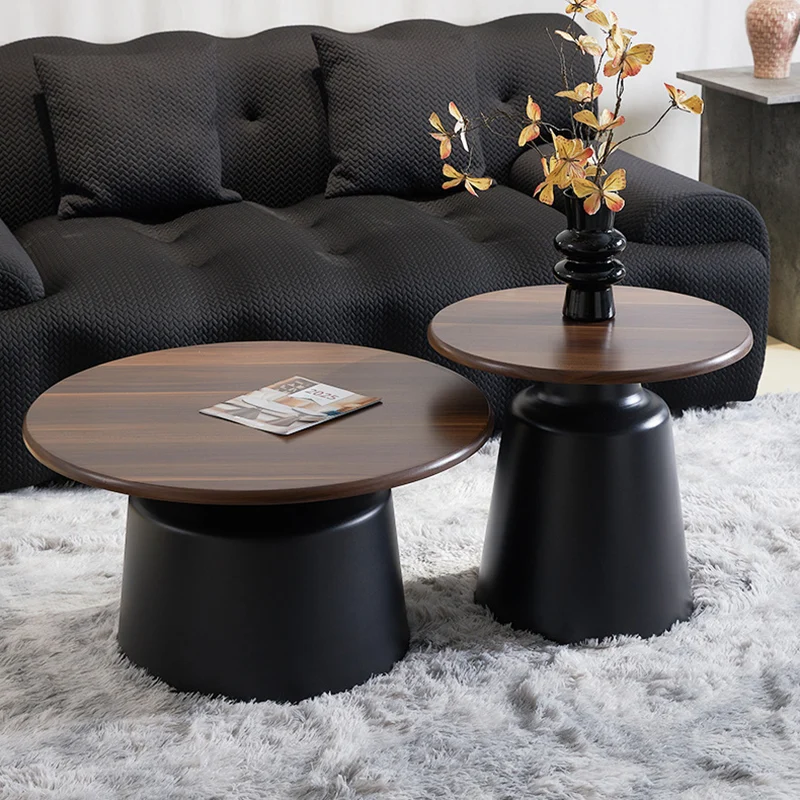 Modern Minimalist MDF & Iron Round Nesting Coffee Table Set For Living Room