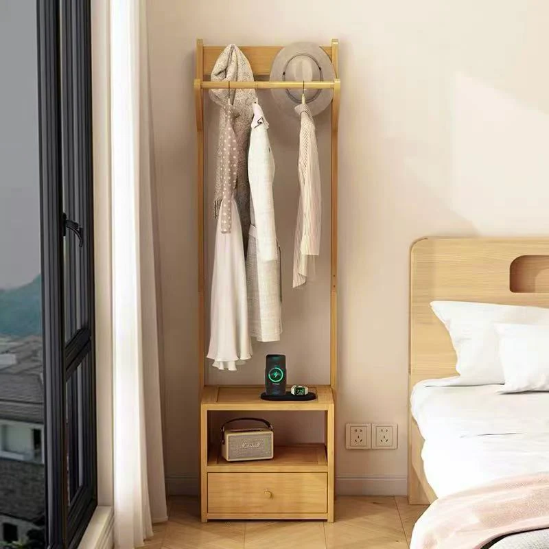 Modern Minimalist Bamboo & MDF Rectangular Hall Tree With 1-Cabinet 2-Tier Storage For Bedroom & Living Room