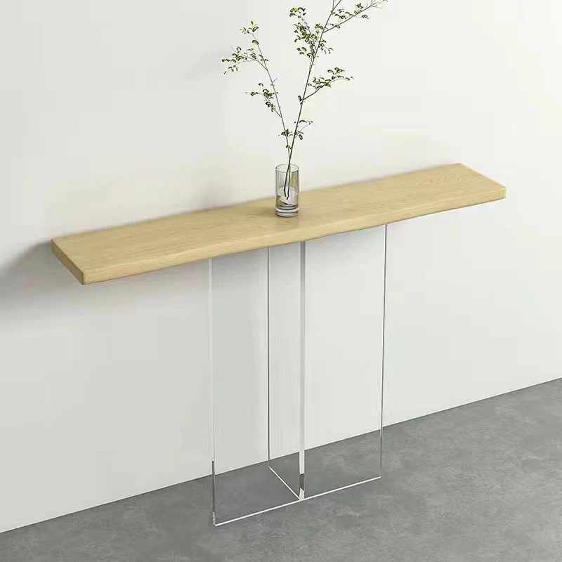 Modern Minimalist Pine Wood & Acrylic Rectangular Console Table For Entryway