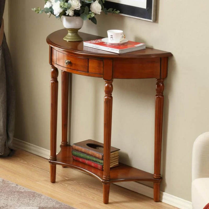 Wood Mid-Century Modern Console Table Half Moon Single Drawer Sofa Table