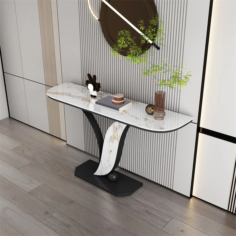 Glam Metal Half Moon Sofa Console Table Scratch Resistant Pedestal White Console Table