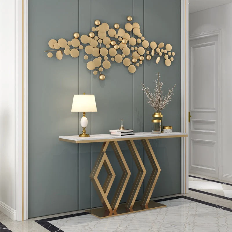 Glam Rectangle Console Table with Pedestal Base and Marble Top