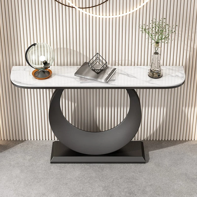 Scratch Resistant Glam Marble/metal Half Moon Abstract Console Table