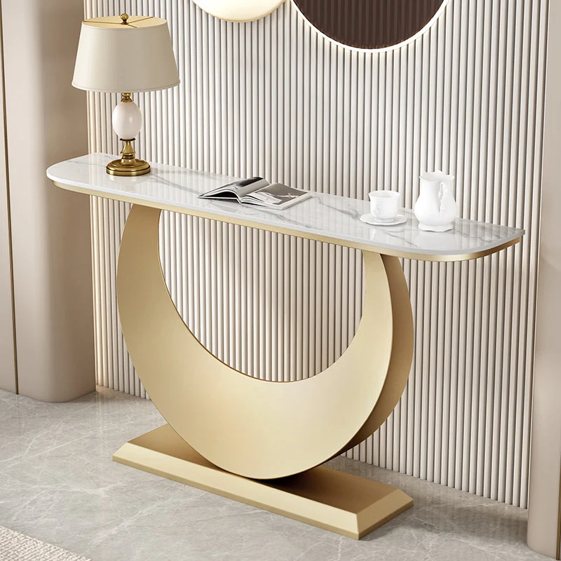 Stone Half Moon Accent Table 1-shelf 11.81" Wide Console Table for Hall