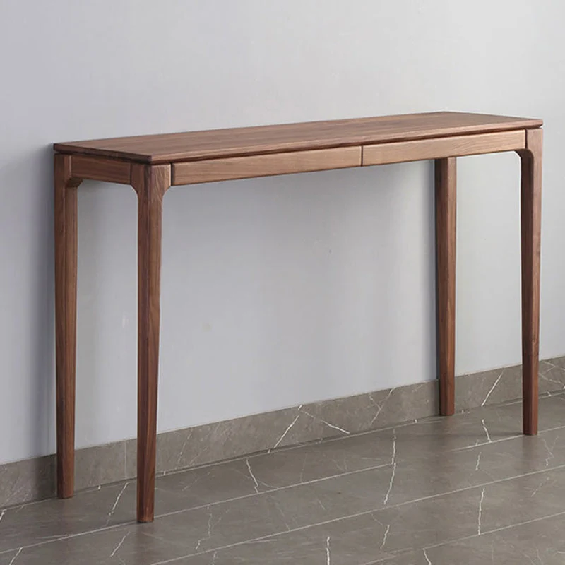 Mid-Century Modern Sofa Table 4 Legs Wood Rectangle Storage Walnut Console Table