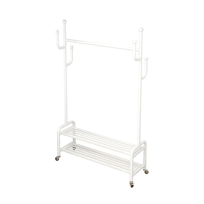 Elegant Metal Clothes Hanger Free Standing Double Storage Shelving Coat Rack with Castors