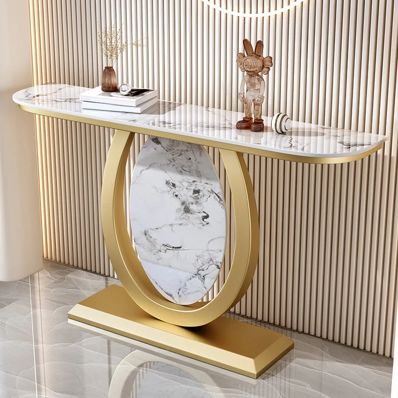 12 inch Wide Glam Console Table Half Moon Stone Accent Table with Legs