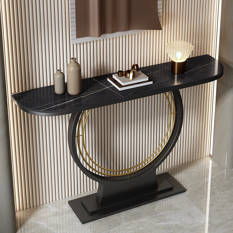 12 Inch Wide Accent Table Half Moon Stone Console Table for Hall