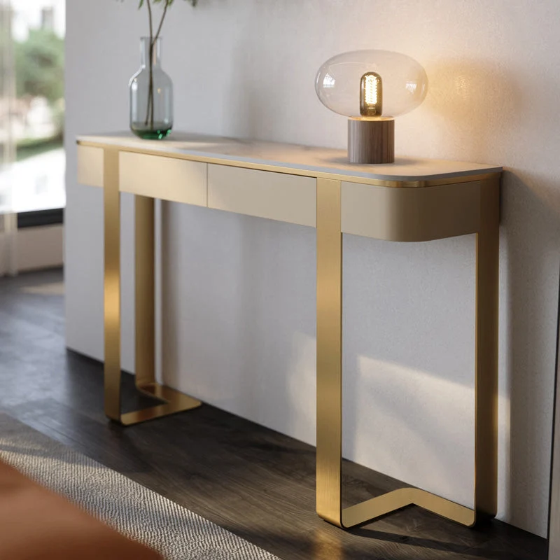Glam Golden Console Accent Table Half Moon Console Sofa Table for Hall