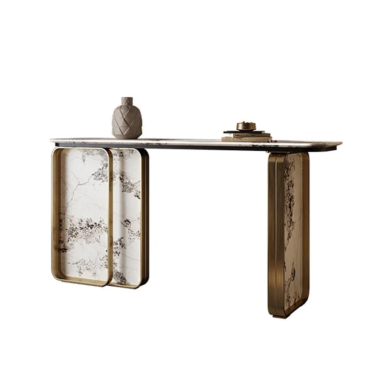Glam Golden Console Accent Table Stone Console Sofa Table for Hall