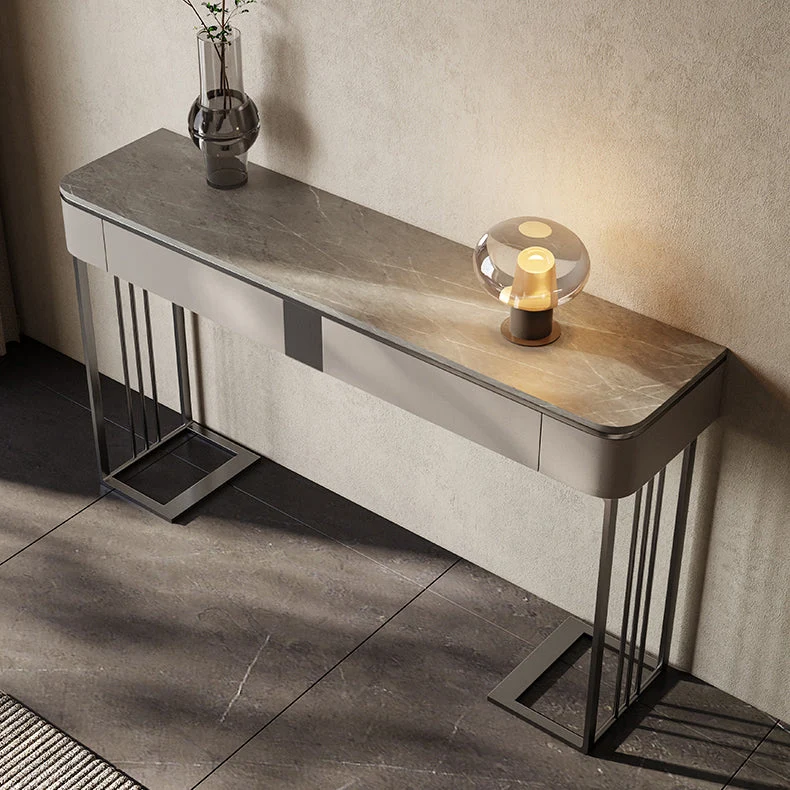 Modern Accent Table Half Moon Shape Stone Console Table for Hall , 14 inch Wide