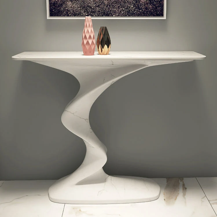 Modern Console Table Rectangle Stone Accent Table , 25.5 inch Wide