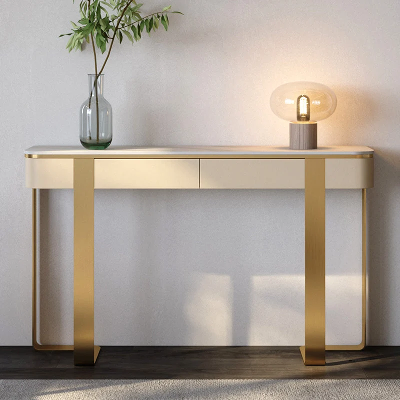 14 inch Wide Glam Console Table Stone Half Moon Accent Table