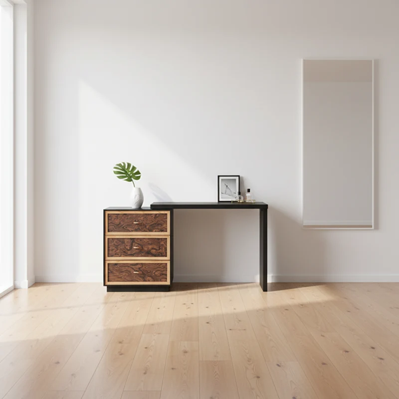 Sturdy Vintage Makeup Vanity - Sleek Structure & Warm Touch 3-Drawer Organized Storage Table For Bedroom