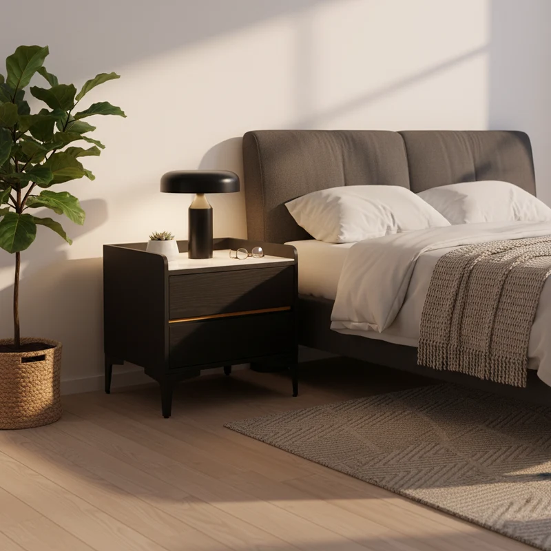 Easy-Clean Scandinavian Bedside Table - Eco-Friendly Wood Veneer & Smooth 2-Drawer Nightstand For Bedroom