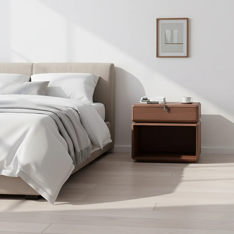 Retro Rotatable Wood Nightstand - Rotatable Top & Classified Storage Layout Bedside Table 1-Drawer For Bedroom