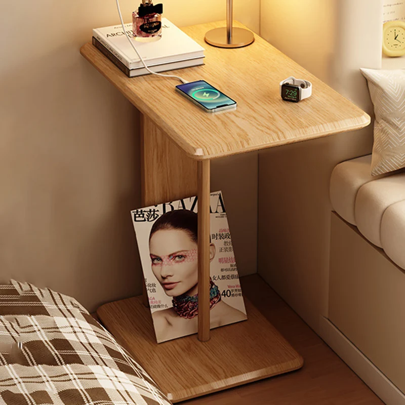 Modern Minimalist Rectangular Solid Wood Side Table 1-Tier For Living Room