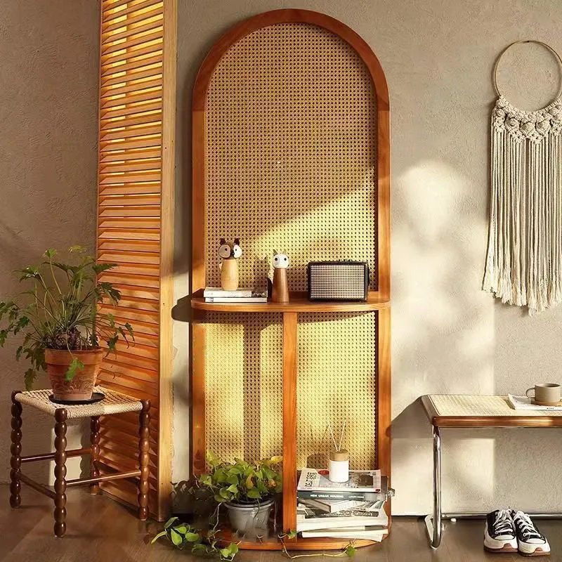 Traditional Vintage Arched Larch Wood Plastic Rattan Room Divider 2/4 Tier For Living Room