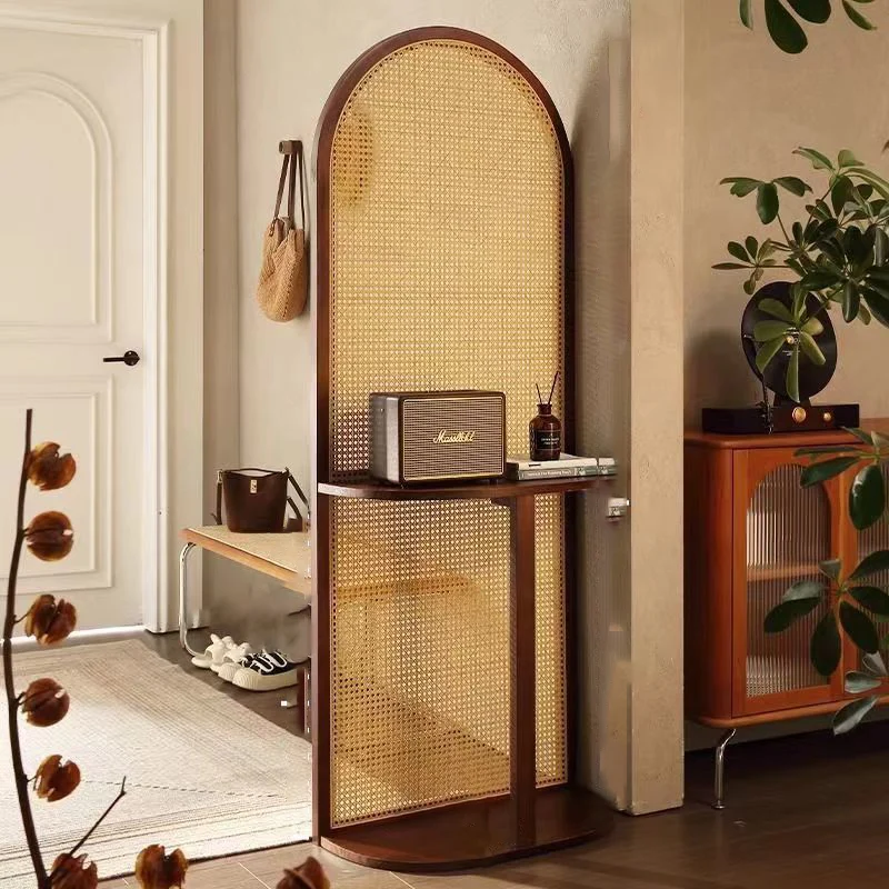 Traditional Vintage Arched Larch Wood Plastic Rattan Room Divider 2/4 Tier For Living Room