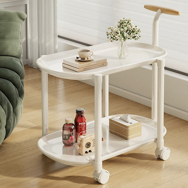 Modern Minimalist Carbon Steel ABS Mobile Oval Side Table With 3-Tier For Living Room
