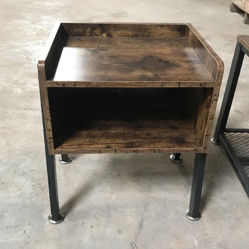 Traditional Vintage Medium Density Fiberboard Metal Square Nightstand With 2-Tier For Bedroom