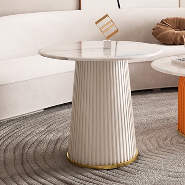Contemporary Scandinavian Sintered Stone Metal Plywood Round Cylindrical Coffee Table 1-Tier For Living Room