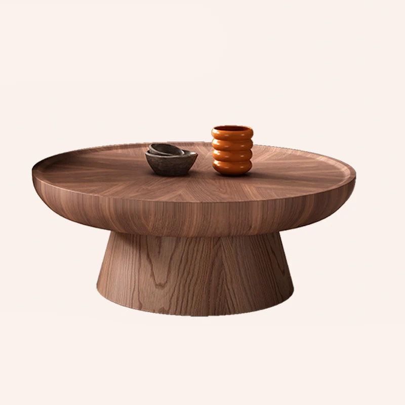 Traditional Vintage Walnut Veneer Round Conical Coffee Table 1-Tier For Living Room