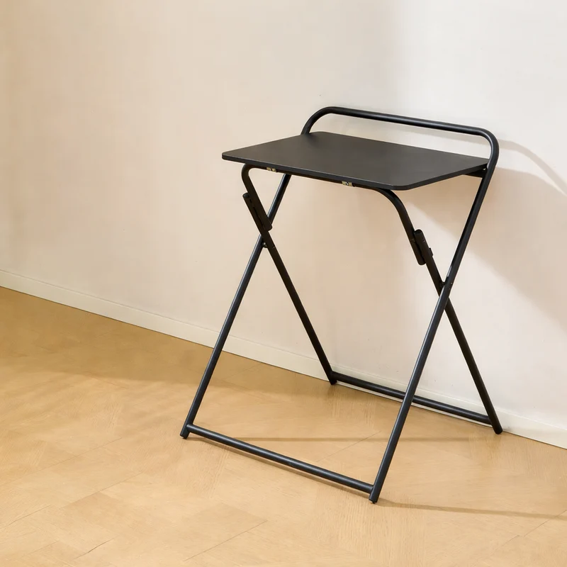 Modern Minimalist Engineered Wood Steel Tube Foldable Rectangular Side Table 1 Tier For Living Room