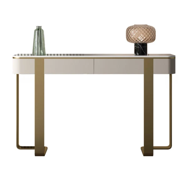 Modern Accent Table Stone Half Moon Console Table with 1 Shelf , 33.46" Tall