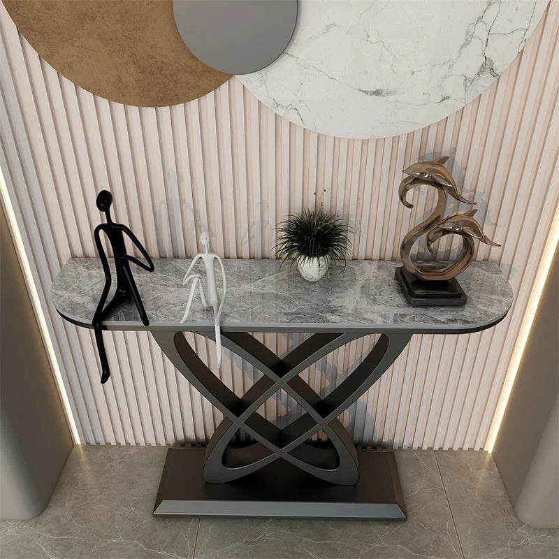 Contemporary Console Table Antique Finish Console Sofa Table in Stone