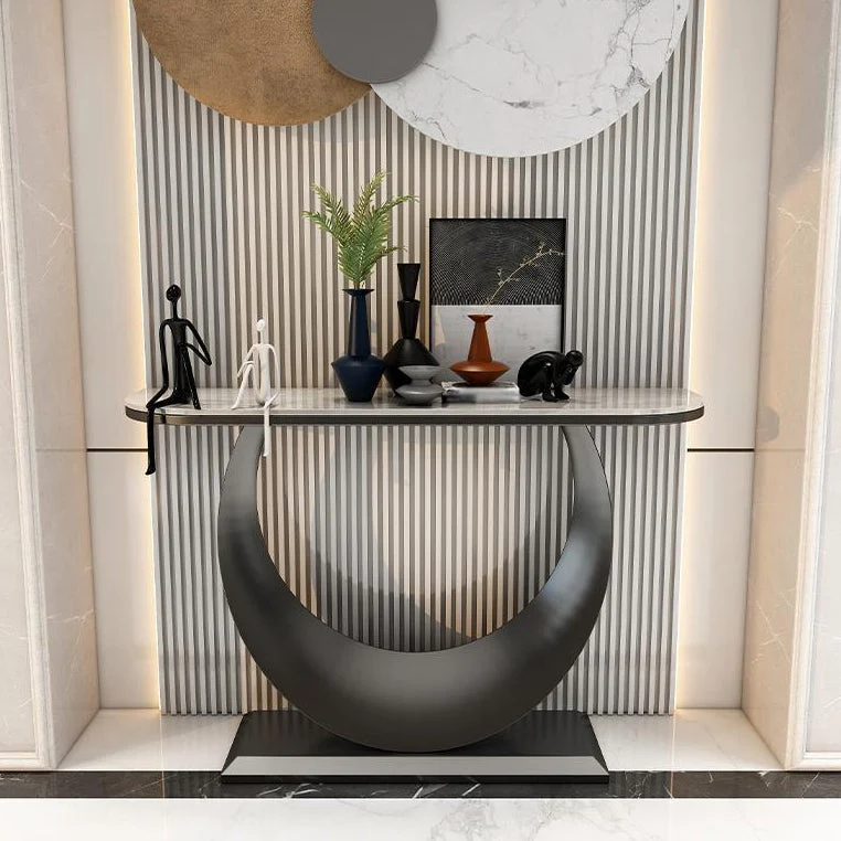 Glam Console Accent Table Scratch Resistant Console Sofa Table in Stone