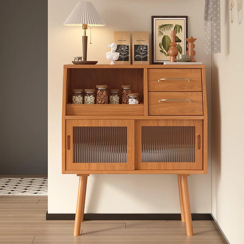 Modern Minimalist Pine Wood Solid Wood Multi-Layer Board Trapezoid Sideboard 2-Drawer For Dining Room