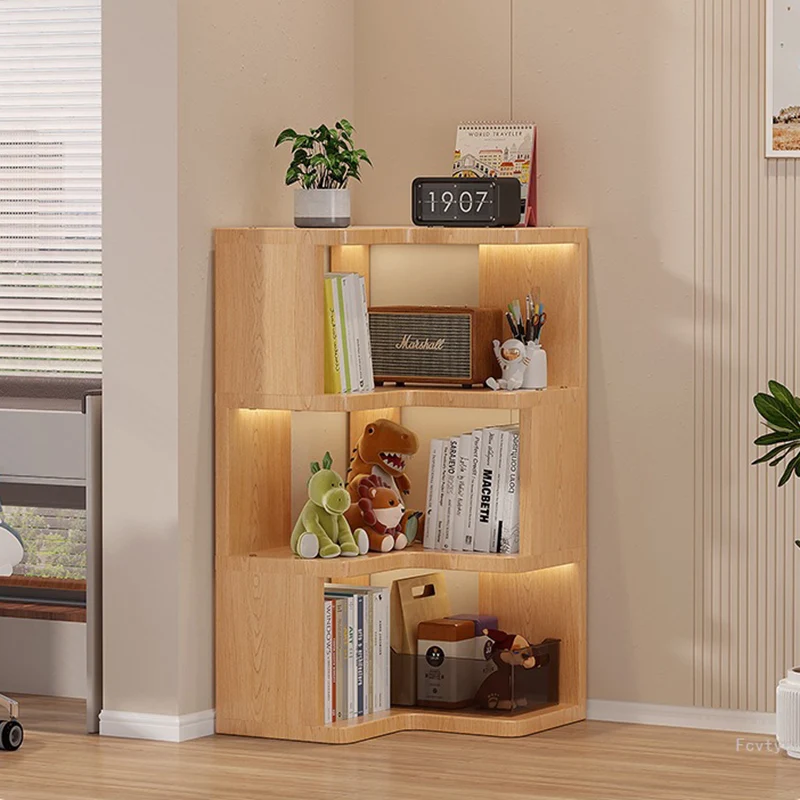 Modern Minimalist L-shaped Solid Wood Plywood Corner Shelf Unit 3/4/5-Tier For Living Room