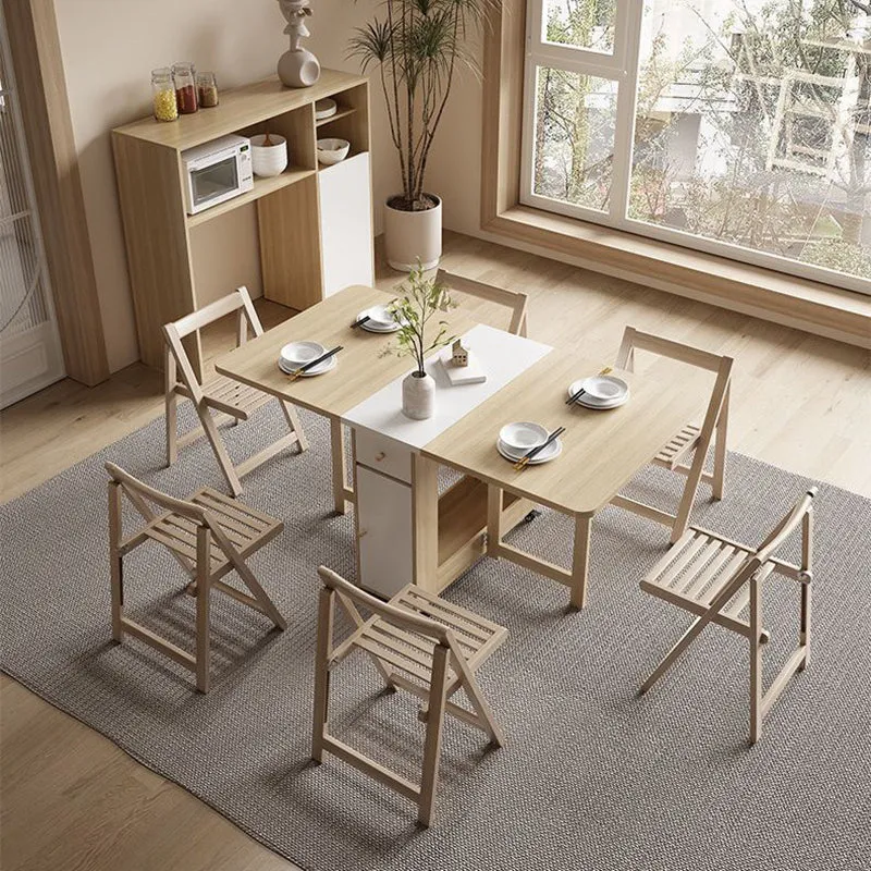 Contemporary Scandinavian Rectangular Rubberwood Medium-Density Fiberboard Foldable Desk & Chair Set 1-Drawer For Living Room & Dining Room