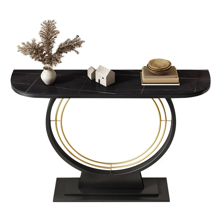 Half Moon Console Accent Table Antique Finish Sofa Table in Stone