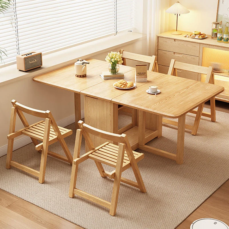 Contemporary Scandinavian Rectangular Rubberwood Plywood Foldable Desk & Chair Set For Living Room & Dining Room